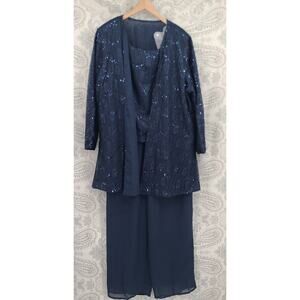 Three piece lace navy blue suit Mother of the Bride Size 24 formal wedding party